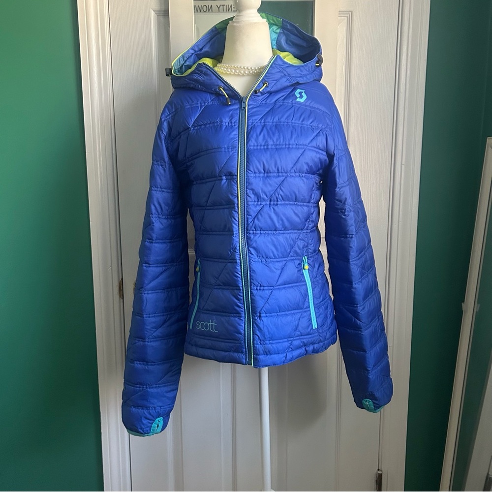 SCOTT Blue Hooded Ski Jacket , Reversible Neon Ombre M 4-6